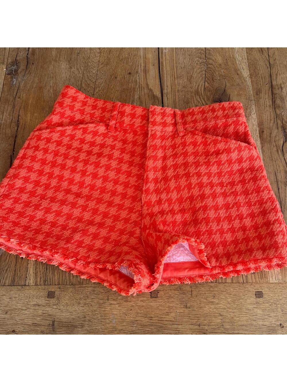 ZARA Orange High Waisted Tweed Plaid Shorts Size Small